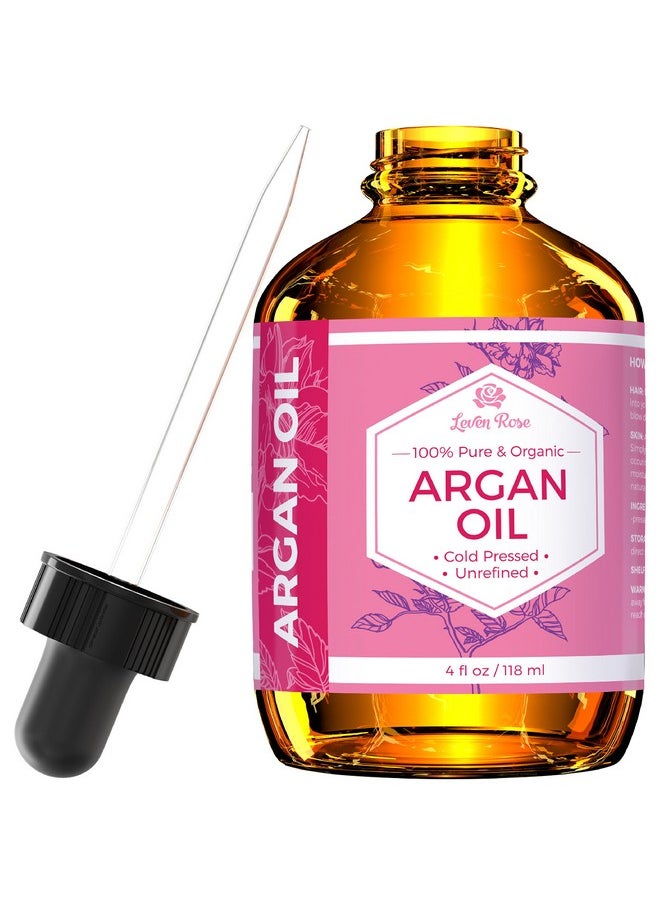 Leven Rose Argan Oil for Face, Hair and Skin - 4 oz 100% Pure Moroccan Cold-Pressed Organic