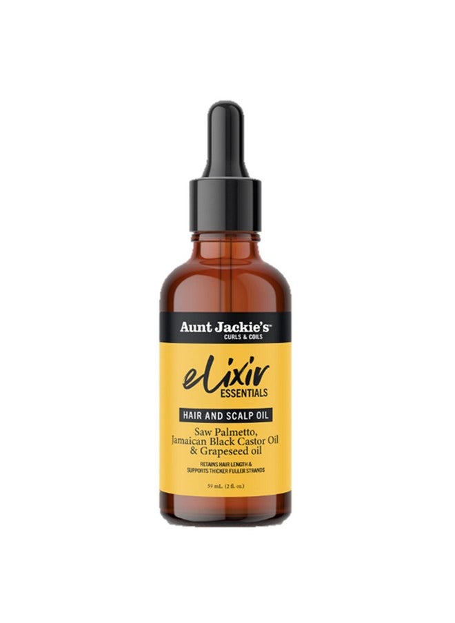 Aunt Jackie's Elixir Essentials Hair & Scalp Oil, Saw Palmetto, Jamaican Black Castor Oil & Grapeseed Oil, Nourishes, Thickens & Supports Hair Growth, 2 oz
