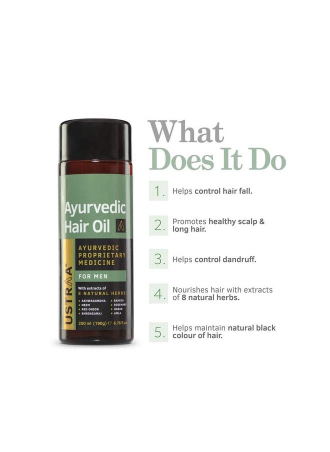 Ustraa Ayurvedic Hair Oil 6.76 Fl oz - with 8 Natural Herb extracts, Controls hair fall, Fights Dandruff, Ayurvedic Nourishment for Hair
