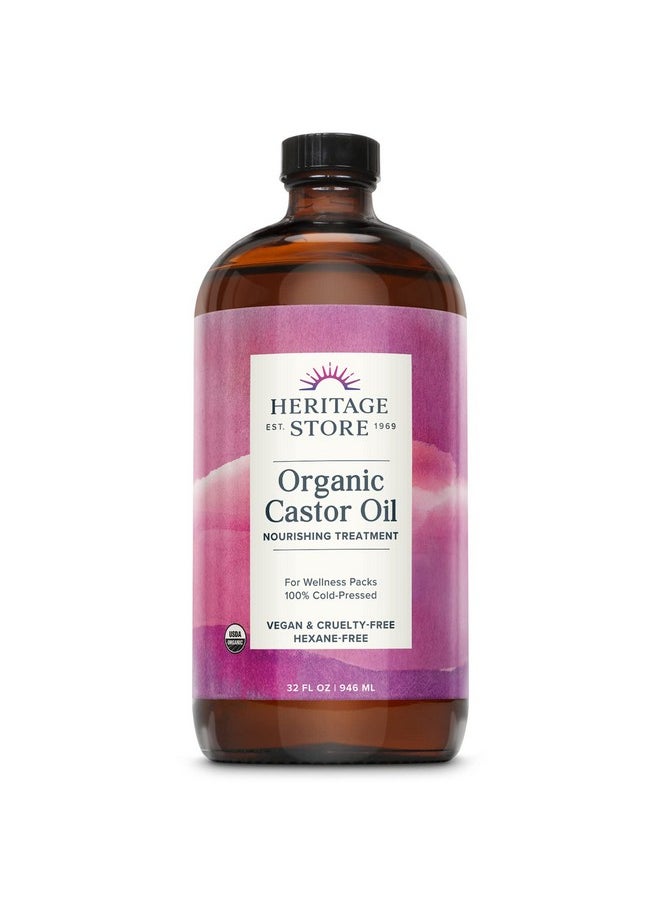 HERITAGE STORE Organic Castor Oil, Glass Bottle, Cold Pressed, Rich Hydration for Hair & Skin, Bold Lashes & Brows (32 Fl Oz)
