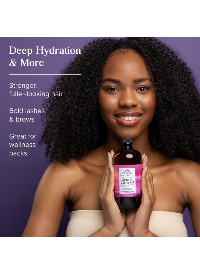 HERITAGE STORE Organic Castor Oil, Glass Bottle, Cold Pressed, Rich Hydration for Hair & Skin, Bold Lashes & Brows (32 Fl Oz)