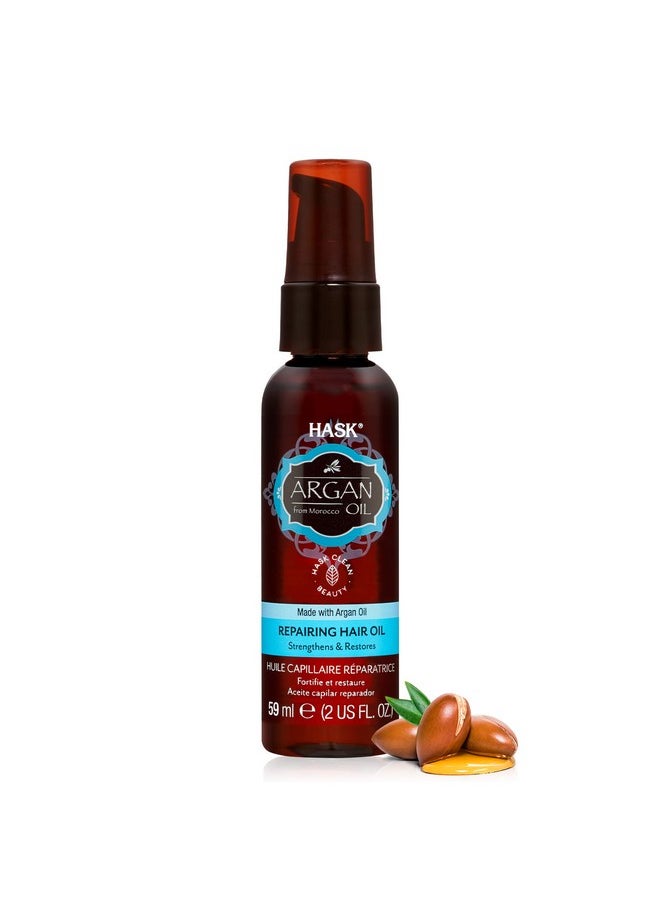 HASK Argan Repairing Hair Oil - 59ml | Strengthens & Restores Damaged Frizzy Hair | For Soft, Silky & Frizz Free Hair | Paraben & Alcohol Free