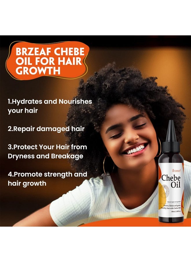Brzeaf Natural Chebe Oil from Chad - 3.38OZ, Moisturizing African Scalp and Hair Oil for Promoting Growth, Deterring Breakage & Deep Conditioning