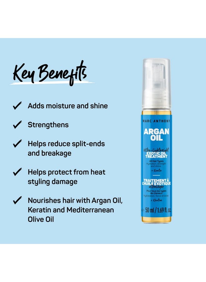 Marc Anthony Exotic Argan Oil Treatment with Keratin - Ultra-Lightweight Hair Oil Treatment Hydrates & Strengthens for Shiny, Healthy-Looking Hair for All Hair Types - Sulfate & Paraben Free