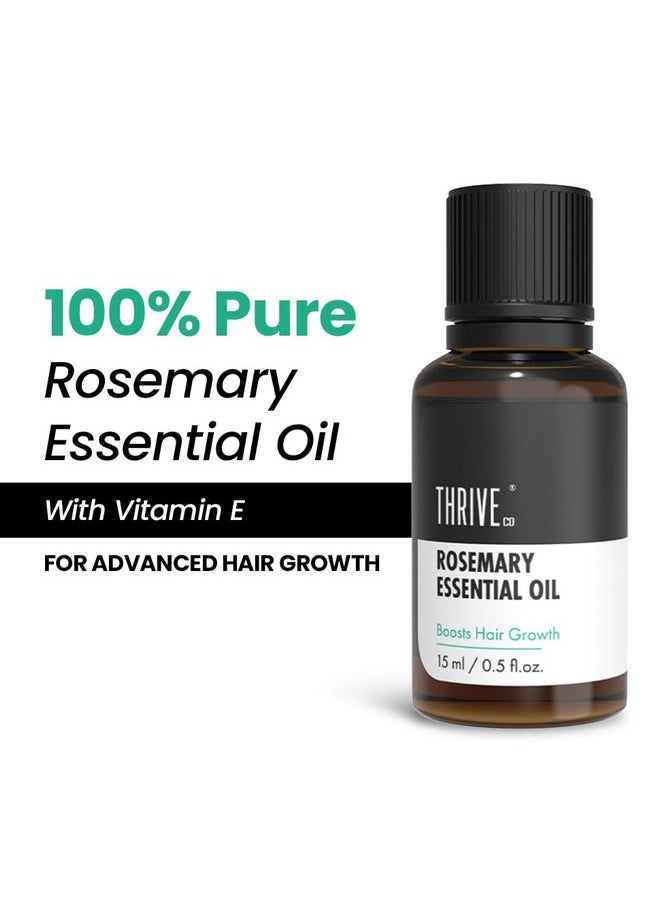 ThriveCo Rosemary Essential Oil For Hair Growth & Hair Fall Control | Reduces Hair Breakage & Improves Scalp Health | 100% Pure, Certified Organic & Natural | With Vitamin E | For Men & Women | 15ml
