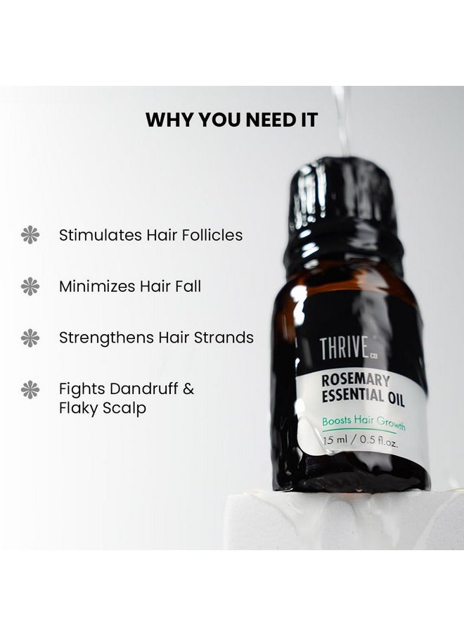 ThriveCo Rosemary Essential Oil For Hair Growth & Hair Fall Control | Reduces Hair Breakage & Improves Scalp Health | 100% Pure, Certified Organic & Natural | With Vitamin E | For Men & Women | 15ml