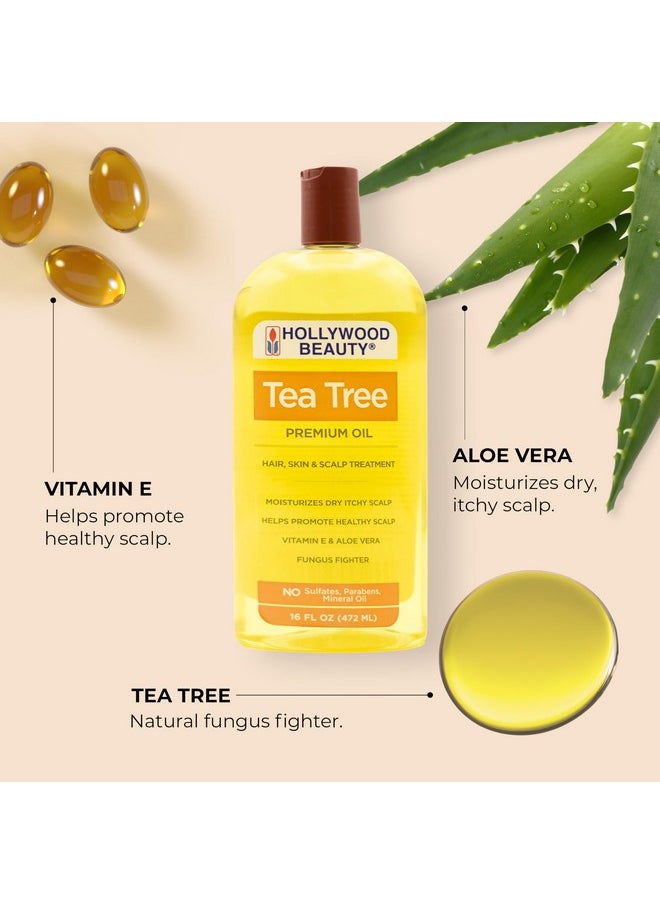 Hollywood Beauty Tea Tree Oil for Hair, Scalp, and Skin, 16 fl oz - Moisturizes Dry, Itchy Scalp, Fungus Fighter, Blended with Vitamin E & Aloe