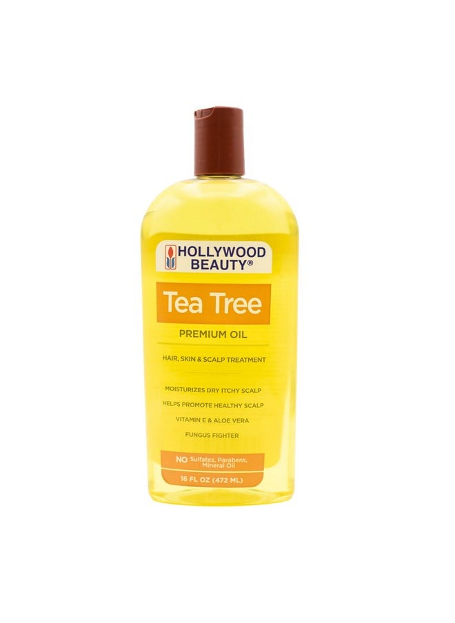 Hollywood Beauty Tea Tree Oil for Hair, Scalp, and Skin, 16 fl oz - Moisturizes Dry, Itchy Scalp, Fungus Fighter, Blended with Vitamin E & Aloe