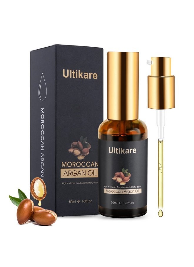 Ultikare Hair Oil, Argan Oil for Curly, Dry and Damaged Hair, Essential Oil Helps Shiny, Smooth, Repair Serum for All Hair Types, Natural Skin Care - Massage Treatment 1.69fl.oz