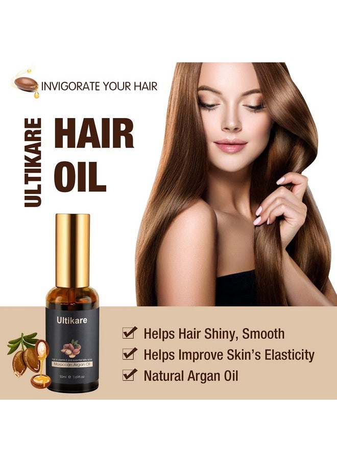 Ultikare Hair Oil, Argan Oil for Curly, Dry and Damaged Hair, Essential Oil Helps Shiny, Smooth, Repair Serum for All Hair Types, Natural Skin Care - Massage Treatment 1.69fl.oz