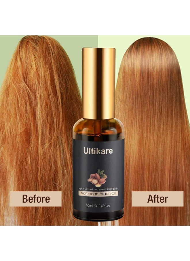 Ultikare Hair Oil, Argan Oil for Curly, Dry and Damaged Hair, Essential Oil Helps Shiny, Smooth, Repair Serum for All Hair Types, Natural Skin Care - Massage Treatment 1.69fl.oz