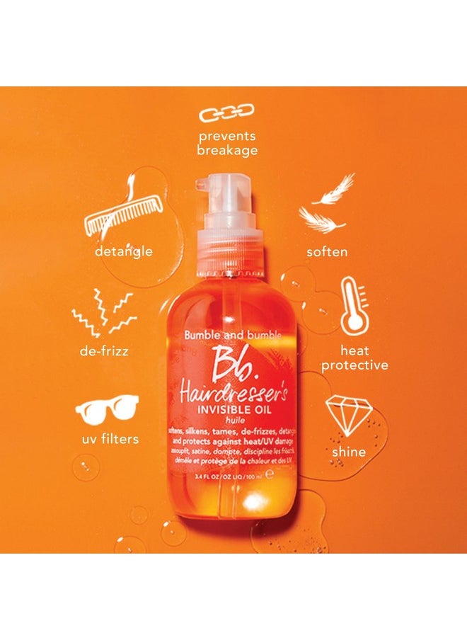 Bumble and bumble Hairdresser's Invisible Oil Frizz-Reducing Hair Oil | Heat Protection, Anti Frizz + Shine | Curly, Wavy, Straight | With Argan Oil, Coconut Oil + Grapeseed Oil, 3.4 fl. oz.