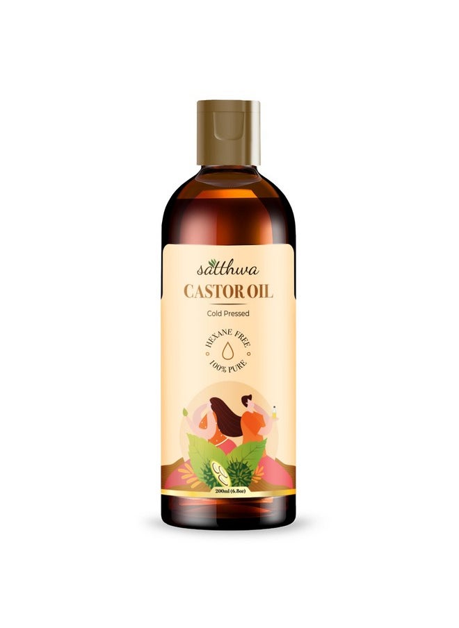 Satthwa Cold Pressed Castor Oil (Arandi ka Tel) for Moisturising Skin, Stronger Hair, Nail & Eyelash, Hexane Free, Pure & Virgin Grade for Men and Women - 200ml