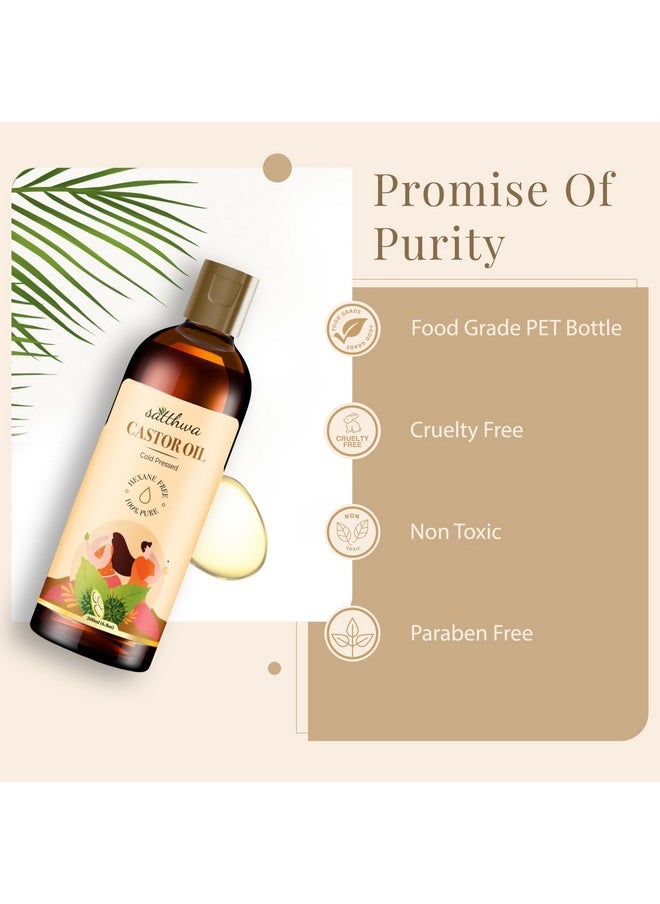 Satthwa Cold Pressed Castor Oil (Arandi ka Tel) for Moisturising Skin, Stronger Hair, Nail & Eyelash, Hexane Free, Pure & Virgin Grade for Men and Women - 200ml