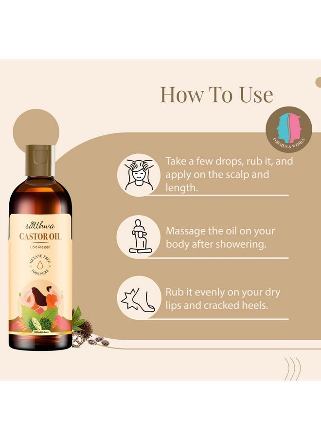 Satthwa Cold Pressed Castor Oil (Arandi ka Tel) for Moisturising Skin, Stronger Hair, Nail & Eyelash, Hexane Free, Pure & Virgin Grade for Men and Women - 200ml