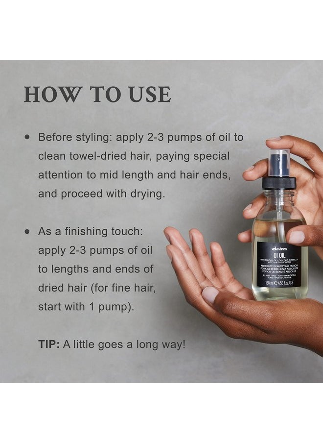Davines OI Oil | Weightless Hair Oil Perfect for Dry Hair, Coarse & Curly Hair Types | Anti-Frizz for Soft, Shiny Hair | 135 ml (4.56 Fl Oz)