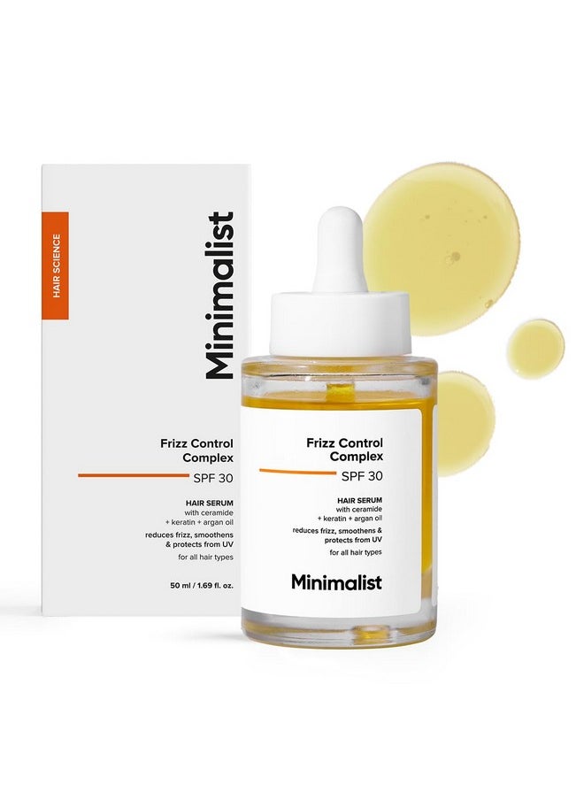 Minimalist SPF 30 Hair Serum For Frizzy Hair With Keratin, Argan Oil & Ceramides | Heat Protection Serum, Smoothens & Protects From UV | Lightweight | Leave In Serum For Women & Men | 50 ml