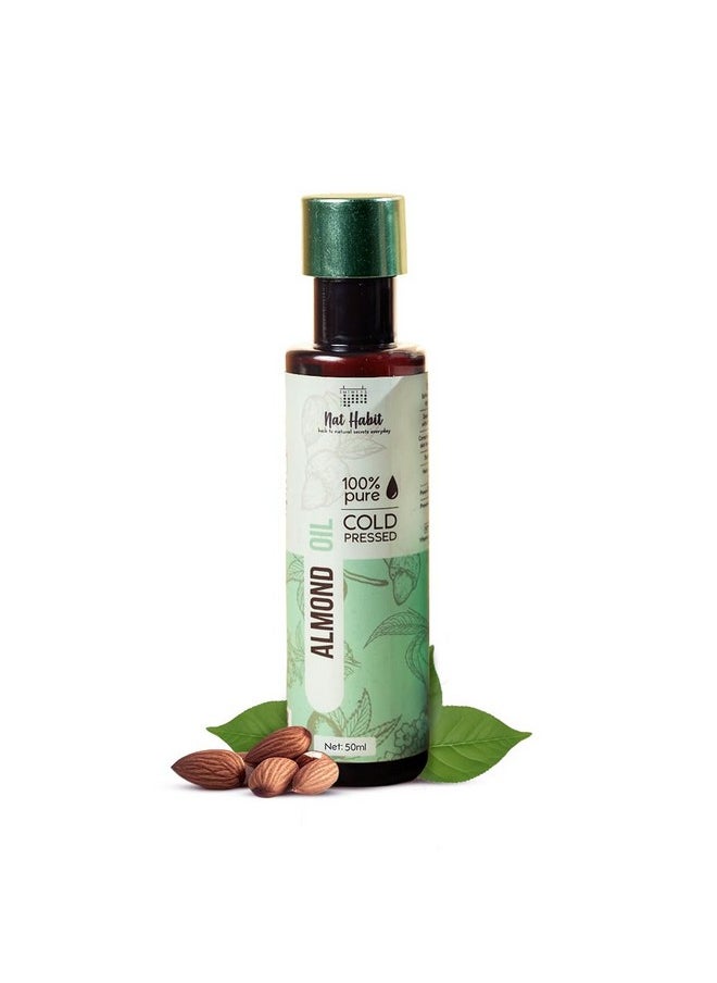 Nat Habit Cold Pressed 100% Pure Sweet Almond (Badam) Oil for Skin & Hair With Vitamin E, Omega-3,6 & 9, Mineral Free - 50 ml