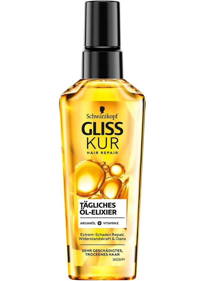 Gliss Kur Hair oil daily oil elixir (75 ml), hair oil for dry hair nourishes and refines the hair without greasy residue, contains argan oil and vitamin E