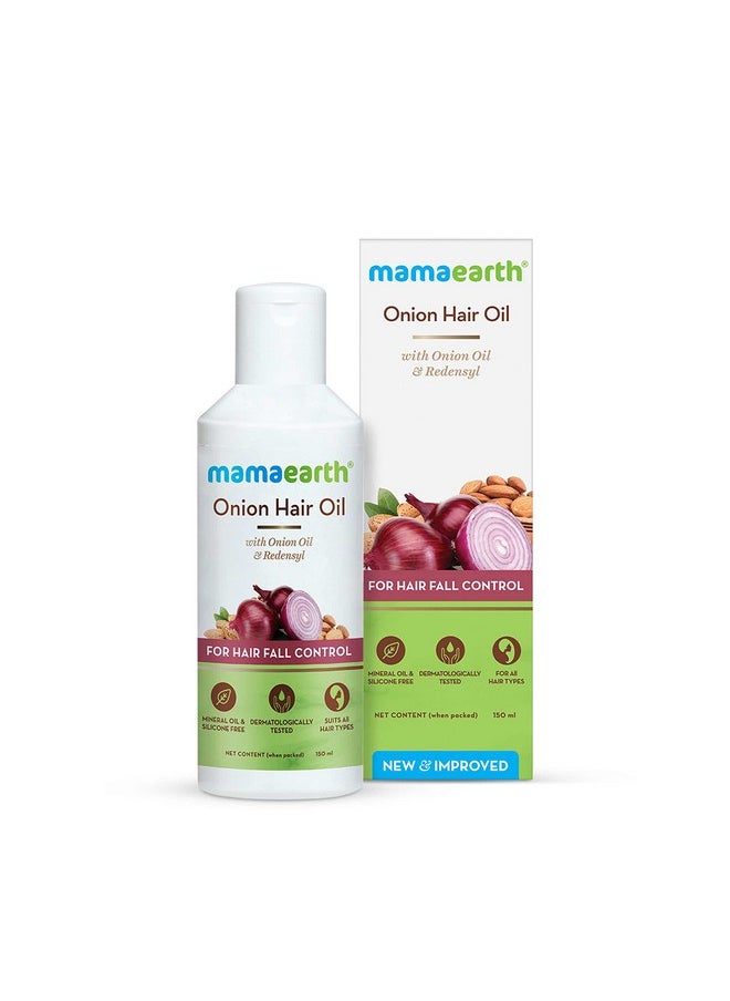 Mamaearth Onion Hair Oil | Natural & Organic Anti Hair Loss & Hair Fall Control Oil with Redensyl | for Color Treated & All Hair Types | 5.07 Fl Oz (150ml)