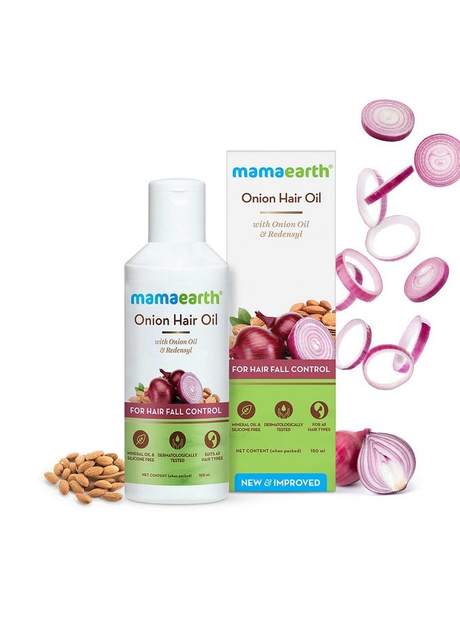Mamaearth Onion Hair Oil | Natural & Organic Anti Hair Loss & Hair Fall Control Oil with Redensyl | for Color Treated & All Hair Types | 5.07 Fl Oz (150ml)