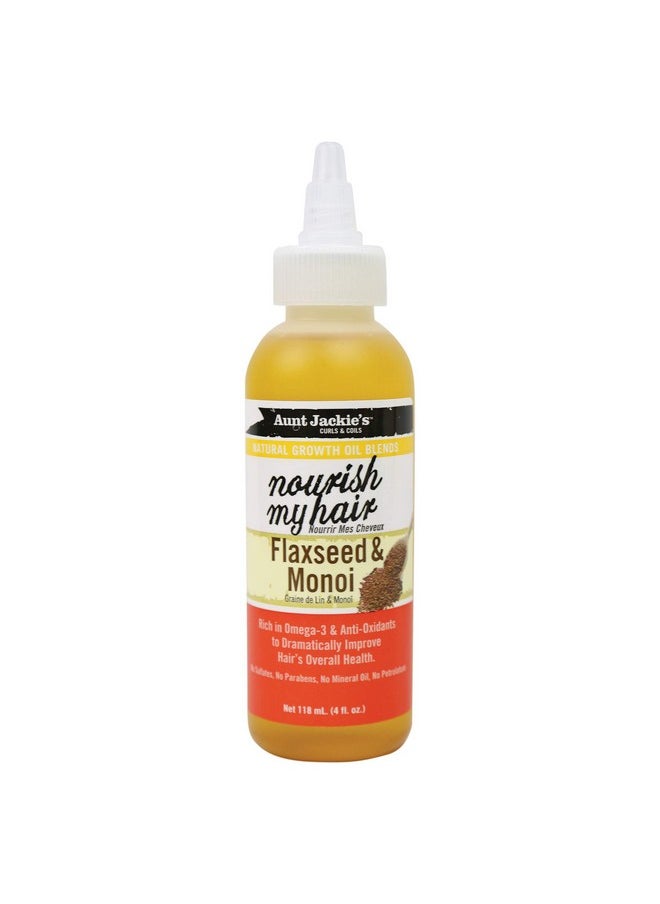 Aunt Jackie's Natural Growth Oil Blends Nourish My Hair - Flaxseed and Monoi, Improve Hair's Overall Health, Rich in Omega-3 and Anti-Oxidants, 4 oz