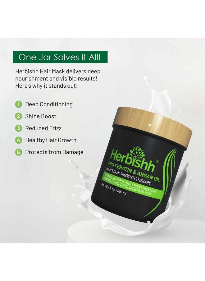 Herbishh Argan Hair Mask-Deep Conditioning & Hydration For Healthier Looking Hair- for very Dry, Weak, Stressed Out Hair, No Sulphates, No Parabens (800ML)