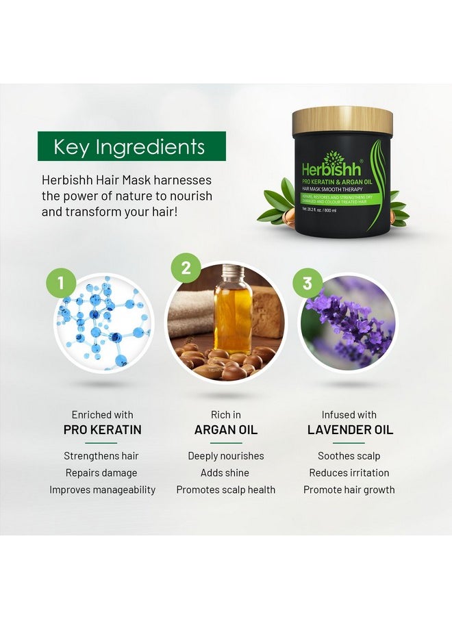 Herbishh Argan Hair Mask-Deep Conditioning & Hydration For Healthier Looking Hair- for very Dry, Weak, Stressed Out Hair, No Sulphates, No Parabens (800ML)