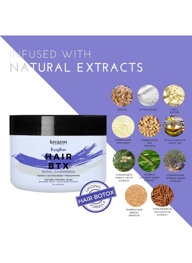 KERAZON Blonde Brazilian Hair BTX Treatment Purple Mask Platinum Effect & Silver Hair Providing Smoothing, Deep Hydration, Anti-Brass, Shine, Softness, Volume & Frizz Control. Packaging may vary.
