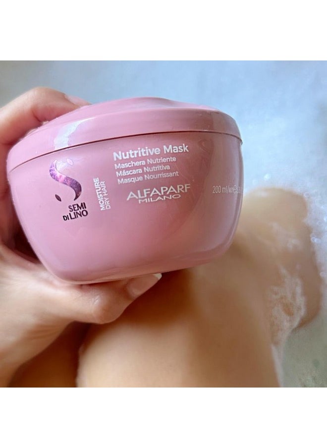 Alfaparf Milano Semi Di Lino Moisture Nutritive Hair Mask - Deep Conditioning Hair Repair Mask for Hydration & Shine - Sulfate, Paraben & Paraffin Free - Professional Quality Hair Care (6.76 oz)