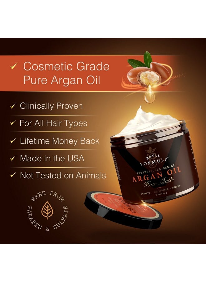 Argan Oil Hair Mask, 100% Organic Argan & Almond Oils - Deep Conditioner, Repair Dry Damaged, Color Treated & Bleached Hair - Hydrates & Stimulates Hair Growth, 8 Oz