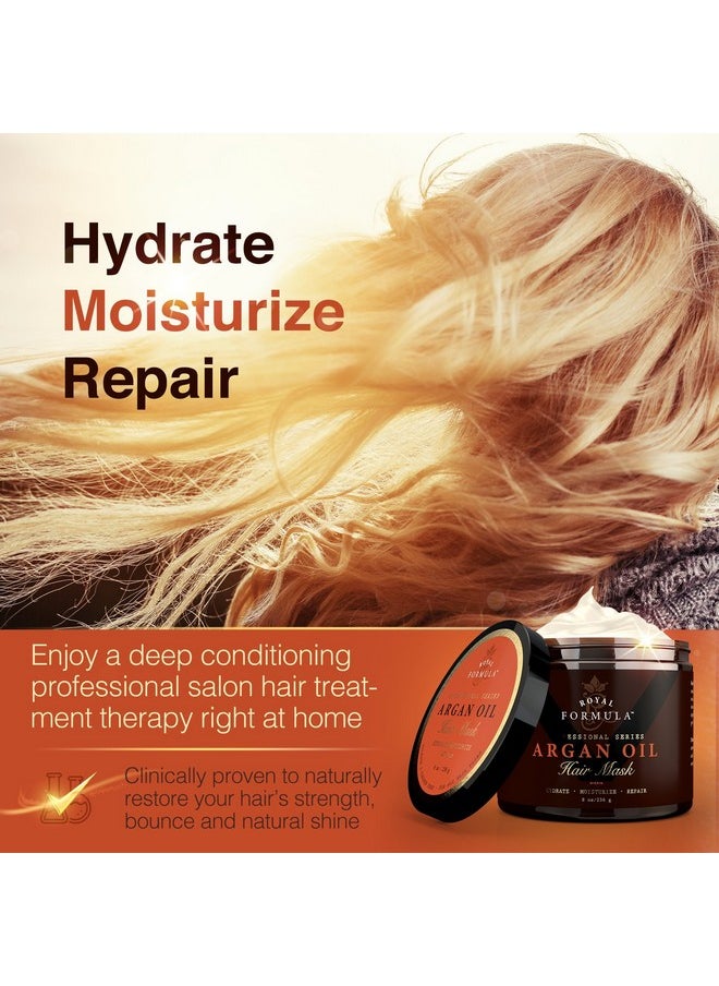 Argan Oil Hair Mask, 100% Organic Argan & Almond Oils - Deep Conditioner, Repair Dry Damaged, Color Treated & Bleached Hair - Hydrates & Stimulates Hair Growth, 8 Oz