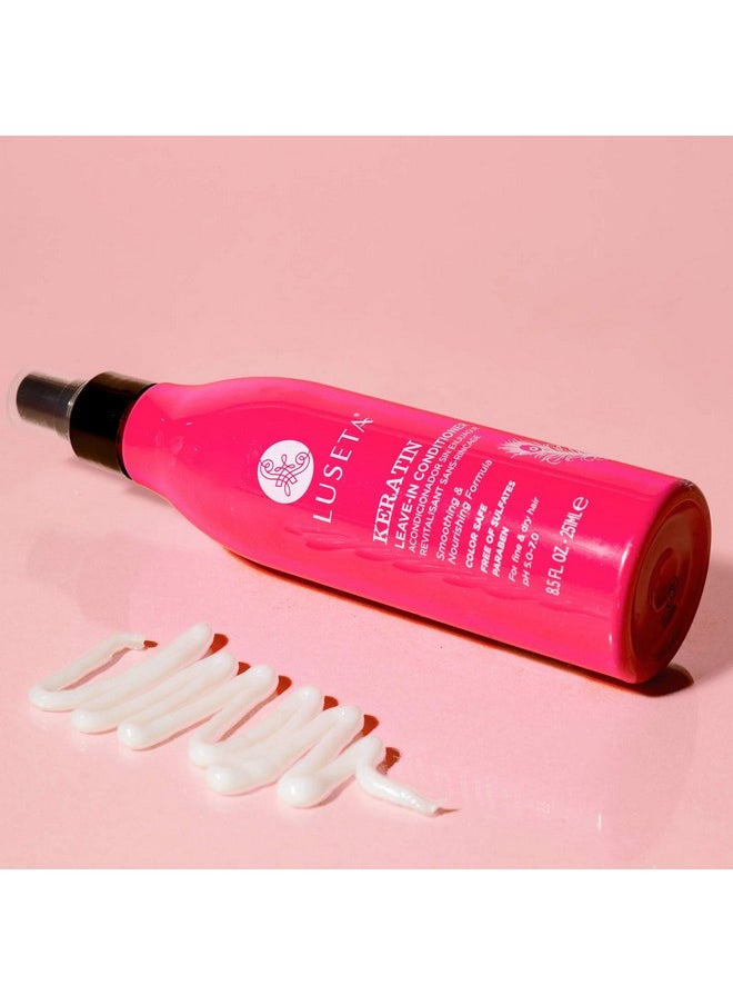 Luseta Keratin Leave in Conditioner, Anti Frizz Conditioning for Curly Hair,Detangling Strengthening Smoothing Moisturizing Repair Treatment for Dry Damaged Hair,Sulfate Free Color Safe, 8.5Fl Oz