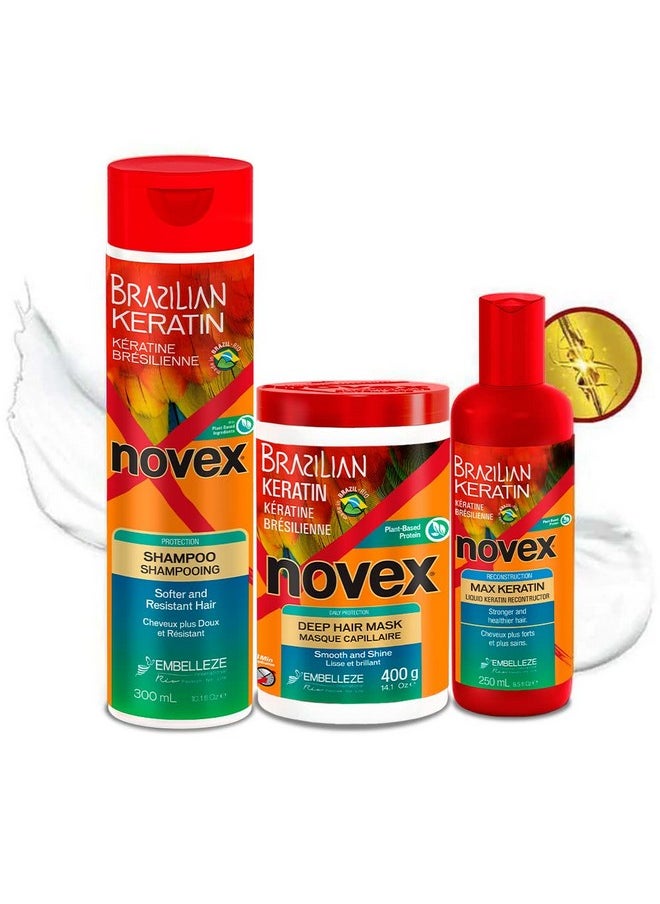 NOVEX Brazilian Keratin Max Liquid Treatment Bundle - Reconstructive Keratin, Frizz control & Damage Repair