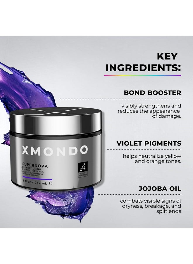 XMONDO Hair Supernova Blonde Toning Reparative Mask | Vegan Formula Reduces Unwanted Brassy & Yellow Tones on Blonde, Highlighted, and Gray Hair | 8 Fl Oz, 1-Pack