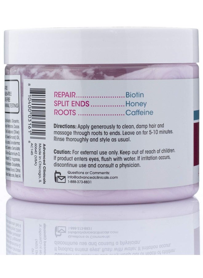 Advanced Clinicals Biotin Hair Treatment Anti-Breakage Repair Hair Mask. Strengthen Broken, Color-Treated Hair W/Repairing Deep Conditioner Manuka Honey & Caffeine, Hydrating Mask Restores Weak Hair