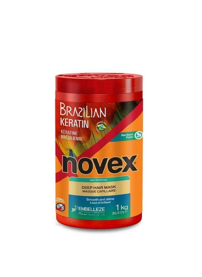 Novex Brazilian Keratin Deep Conditioning Mask, 35.3 oz - Reconstructive Keratin, Frizz control & Damage Repair