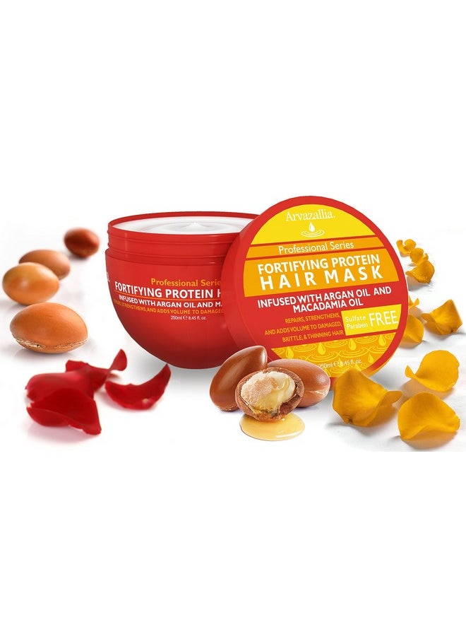 Arvazallia Fortifying Protein Hair Mask and Deep Conditioner with Argan Oil and Macadamia Oil Hair Repair Treatment for Damaged, Brittle, or Thinning Hair - Promotes Natural Hair Growth