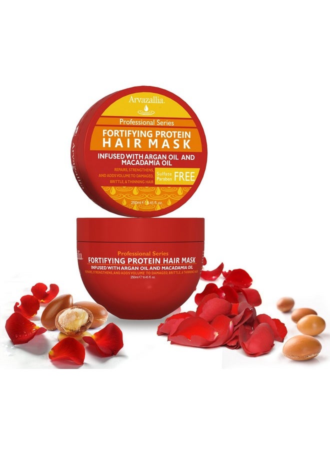 Arvazallia Fortifying Protein Hair Mask and Deep Conditioner with Argan Oil and Macadamia Oil Hair Repair Treatment for Damaged, Brittle, or Thinning Hair - Promotes Natural Hair Growth