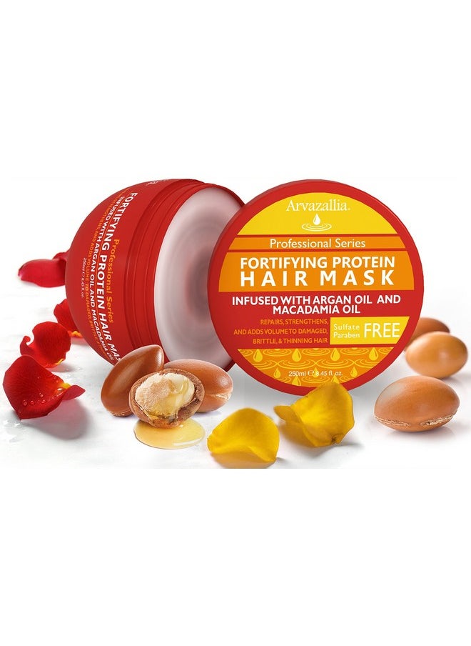 Arvazallia Fortifying Protein Hair Mask and Deep Conditioner with Argan Oil and Macadamia Oil Hair Repair Treatment for Damaged, Brittle, or Thinning Hair - Promotes Natural Hair Growth