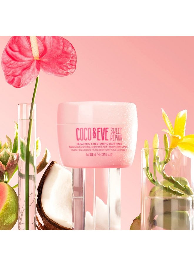 Coco & Eve Sweet Repair Repairing and Restoring Hair Mask. 85% stronger hair, reduce hair damage by 65%. Biomimetic Ceramides, Hyaluronic Acid, Vegan Keratin. Increase Hydration & Shine.