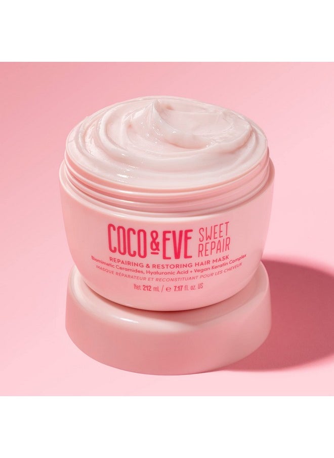 Coco & Eve Sweet Repair Repairing and Restoring Hair Mask. 85% stronger hair, reduce hair damage by 65%. Biomimetic Ceramides, Hyaluronic Acid, Vegan Keratin. Increase Hydration & Shine.