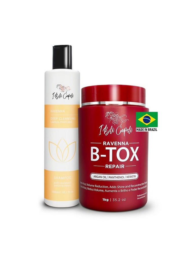 I Belli Capelli Ravenna Hair Treatment Kit- 1kg/35.02 oz B-tox Hair Mask + 300ml/10.1 fl.oz Anti-Residue Shampoo- Repair & Clarifying Shampoo for Longer Effect