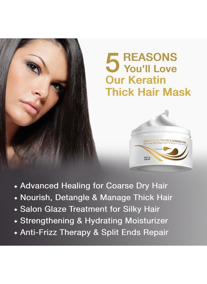 Vitamins Keratin Hair Mask Deep Conditioner - Biotin Protein with Castor Oil Conditioning Repair Treatment for Thick Dry Damaged or Color Treated Curly Wavy and Straight Coarse Hair