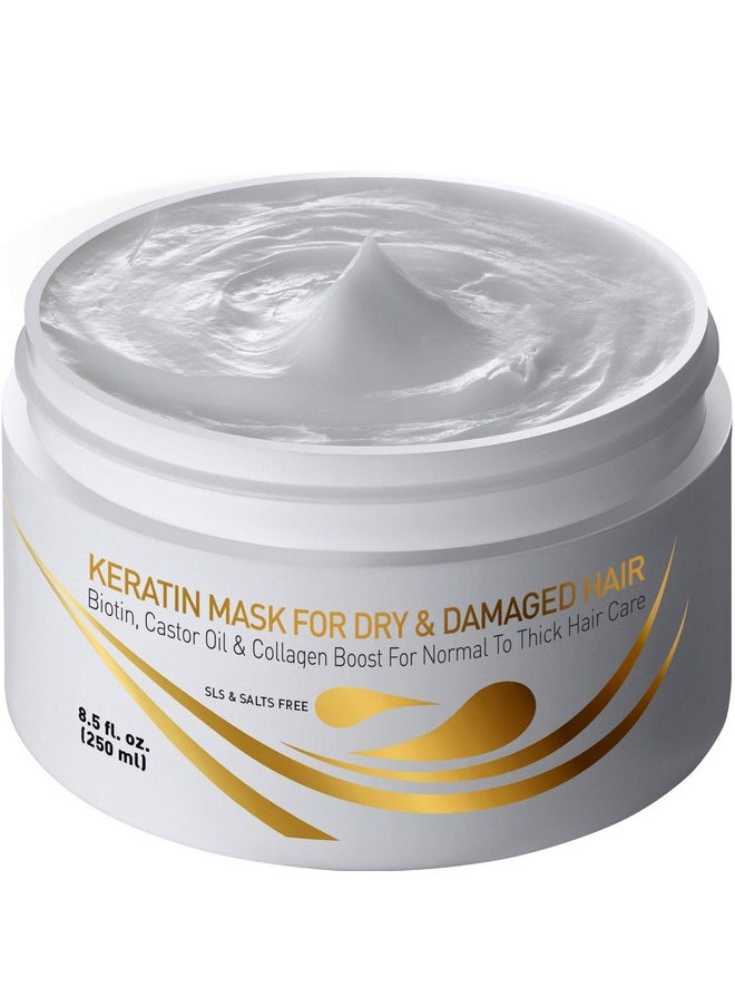 Vitamins Keratin Hair Mask Deep Conditioner - Biotin Protein with Castor Oil Conditioning Repair Treatment for Thick Dry Damaged or Color Treated Curly Wavy and Straight Coarse Hair