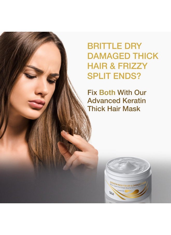 Vitamins Keratin Hair Mask Deep Conditioner - Biotin Protein with Castor Oil Conditioning Repair Treatment for Thick Dry Damaged or Color Treated Curly Wavy and Straight Coarse Hair