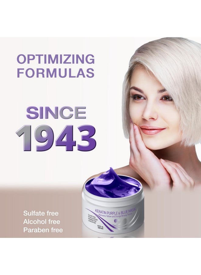 Vitamins Keratin Purple Hair Mask - Violet Blue Protein Deep Conditioner Treatment - Toner for Blonde Platinum Silver Gray Ash or Brown Colored Dry and Damaged Brassy Hair
