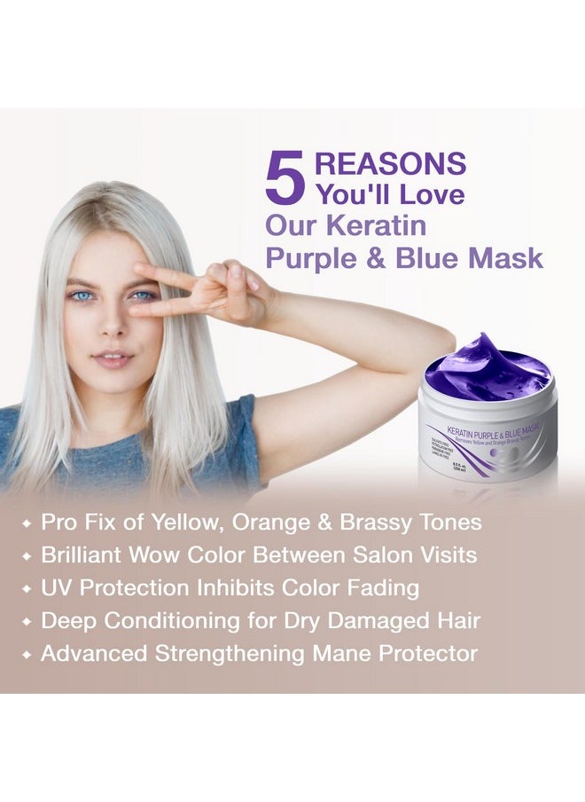 Vitamins Keratin Purple Hair Mask - Violet Blue Protein Deep Conditioner Treatment - Toner for Blonde Platinum Silver Gray Ash or Brown Colored Dry and Damaged Brassy Hair