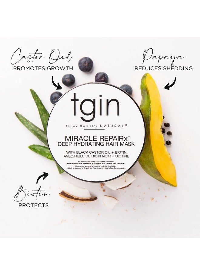 tgin Miracle RepaiRx Deep Hydrating Hair Mask for Curly, Coily and Wavy Hair, with Biotin and Black Castor Oil, Deep Moisture and Repair for Damaged, Color-Treated Hair, 12 oz