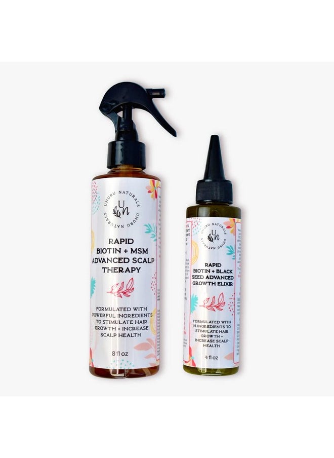 Rapid Hair Growth Bundle | Natural Spray and Oil with Biotin, Black Seed Oil, MSM, Chebe to Stimulate Growth, Prevent Shedding and Increase Scalp Health for Fuller and Thicker Hair